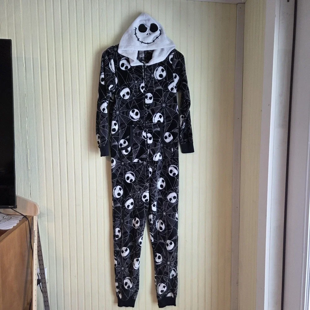 Disney Nightmare Before Christmas One-piece Small Black Jack Skellington Fleece - Picture 2 of 7